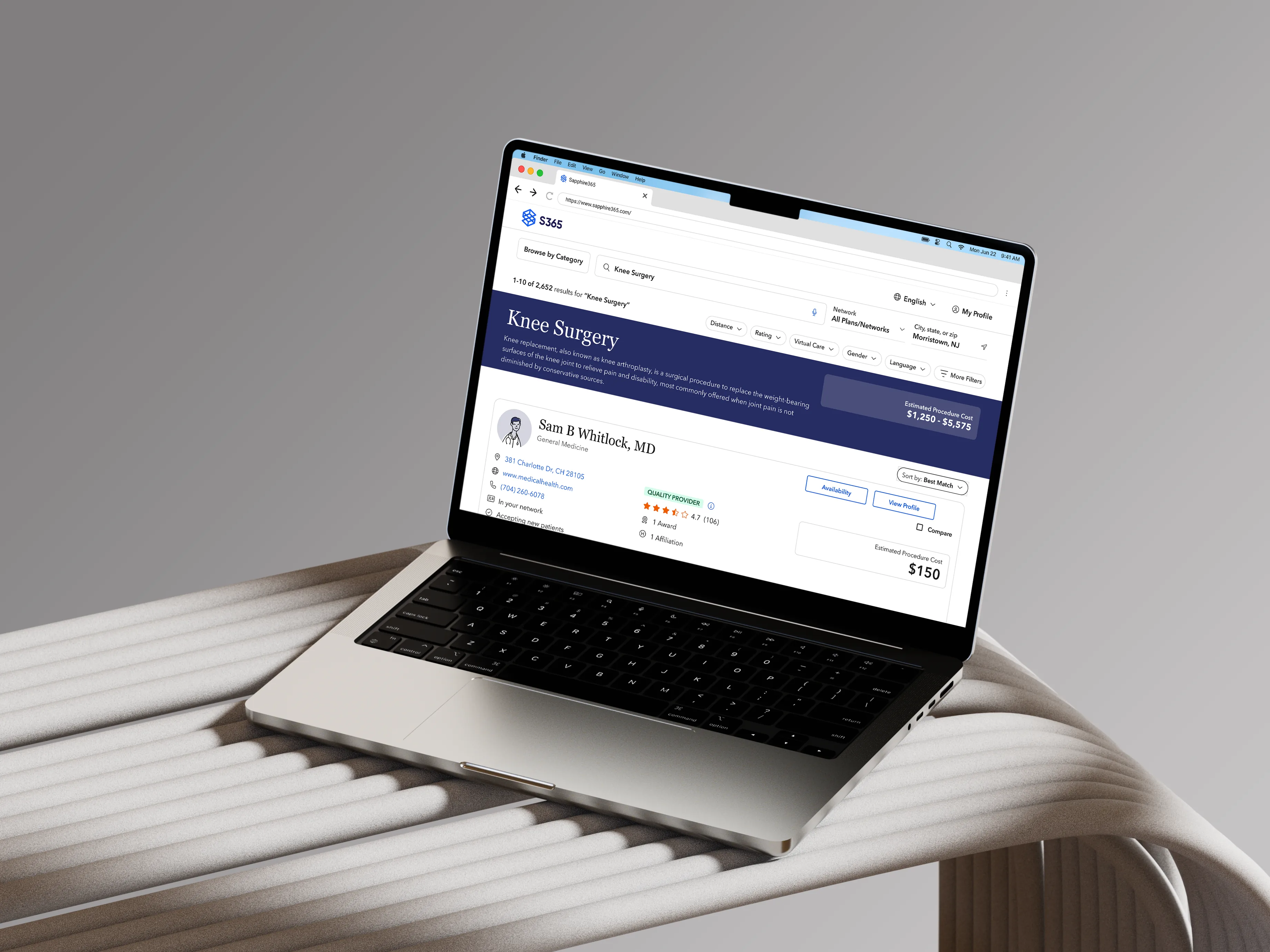 Sapphire365 procedure cost estimate for a provider